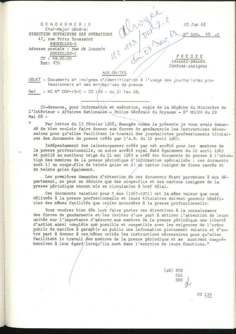 Les notes et ordres de la gendarmerie belge, clés de voute des recherches sur le corps au 20e siècle